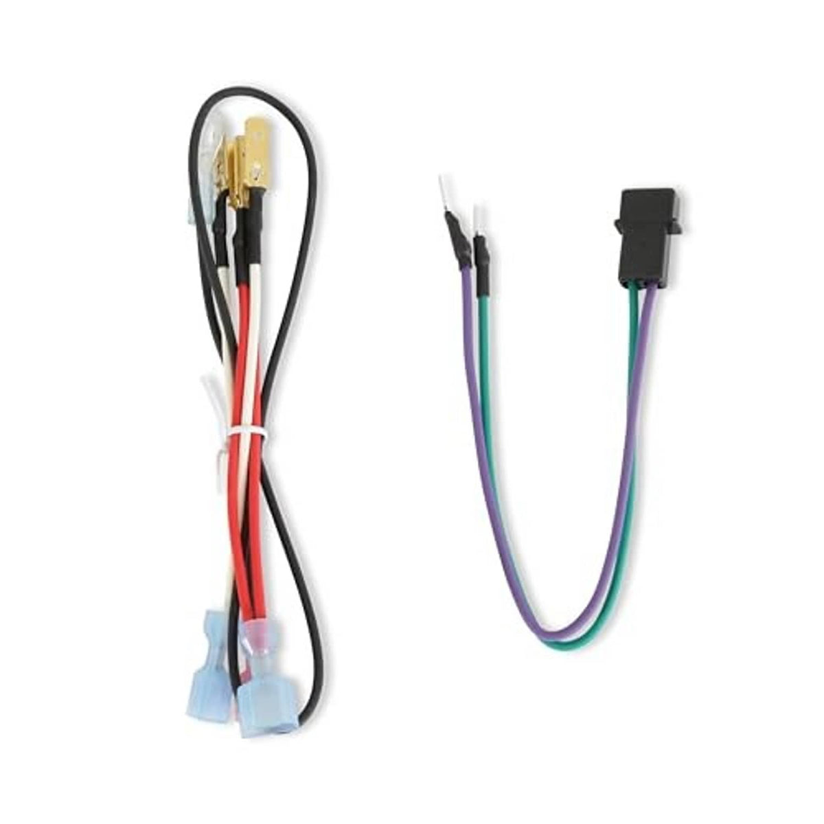 Wiring harness with connectors: red/white, purple, and dark connectors with mating plug ends