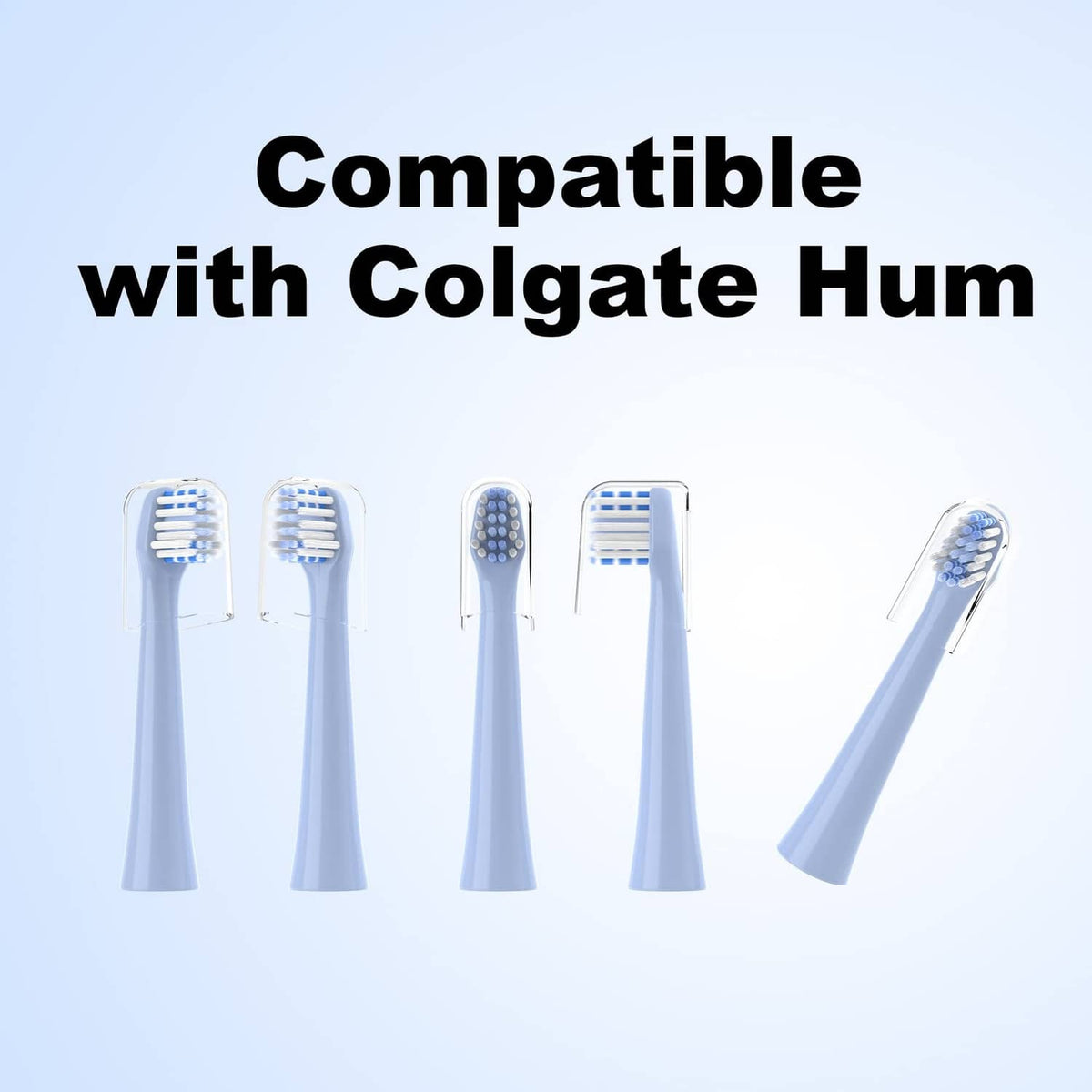 Blue electric toothbrush replacement heads with bristles and clear hygienic cap holders