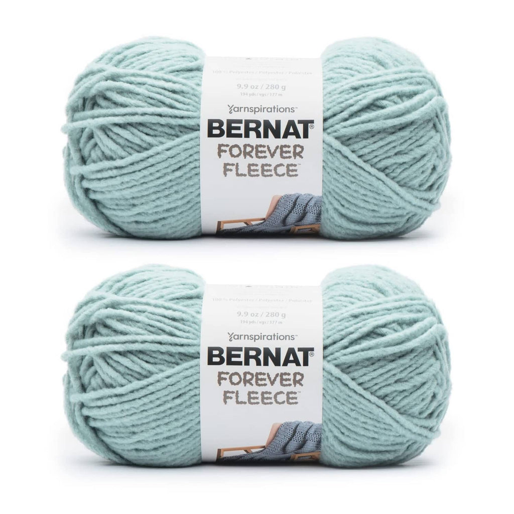 Two skeins Bernat Forever Fleece super bulky yarn, light blue, 100% polyester
