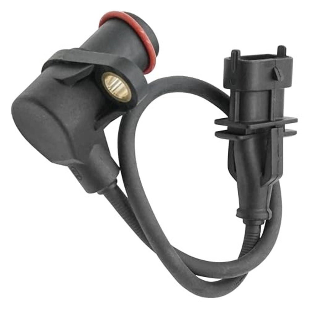 Crank position speed sensor with black housing, orange seal, and plug connector