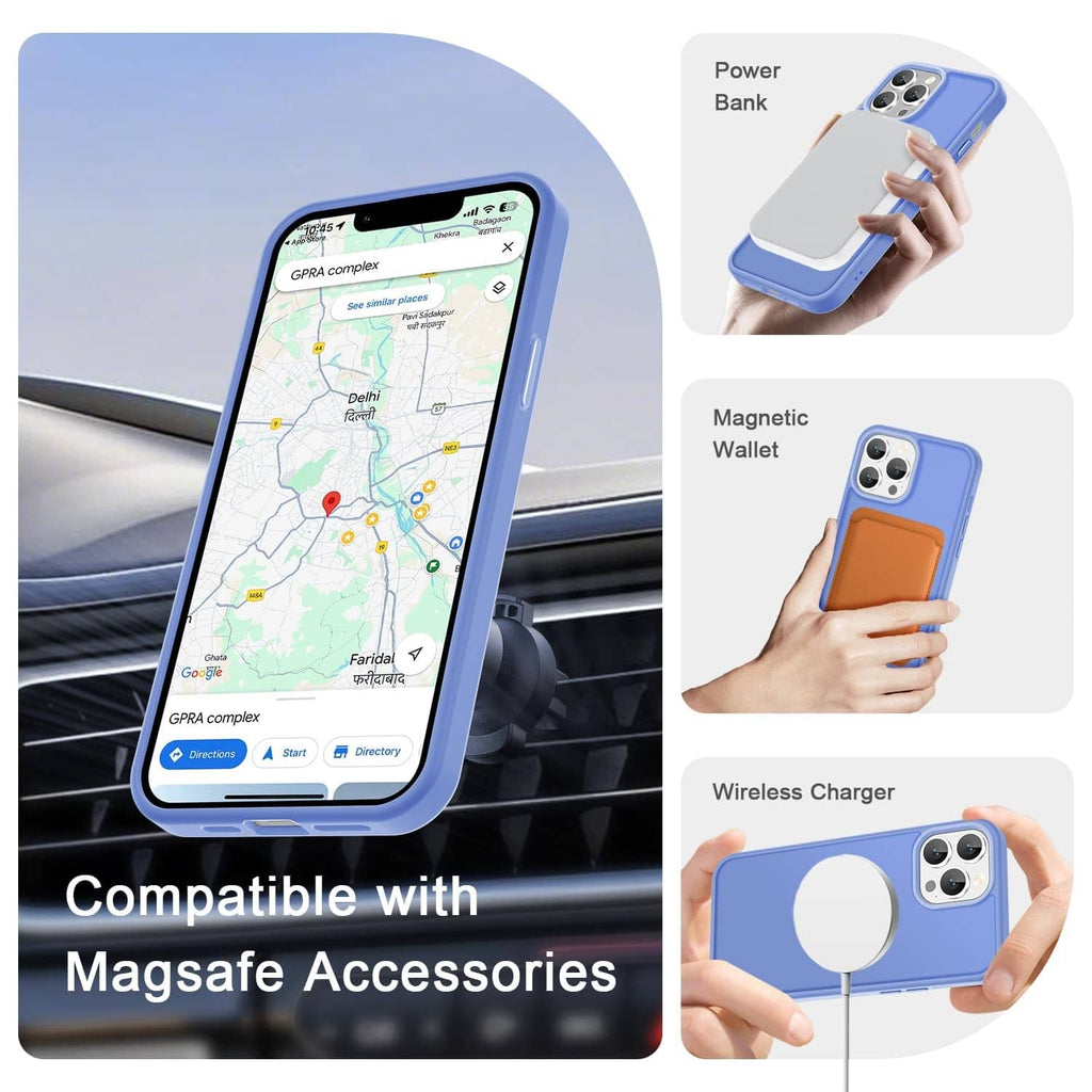 Matte purple phone case with MagSafe-style ring, camera cutouts, and side buttons
