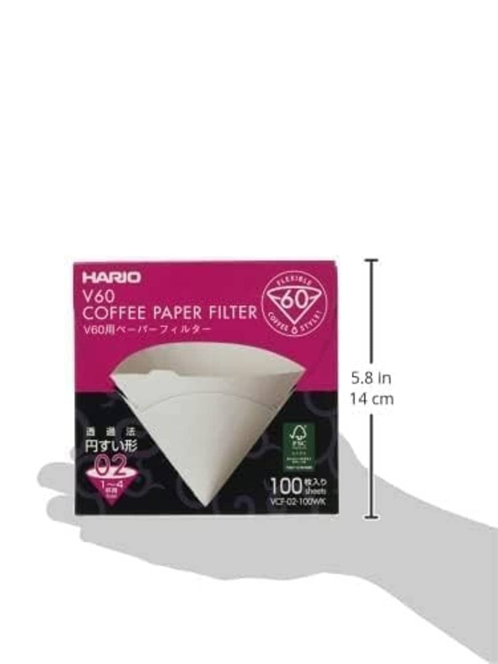 HARIO V60 coffee paper filters, Size 02, white, 100-sheet box