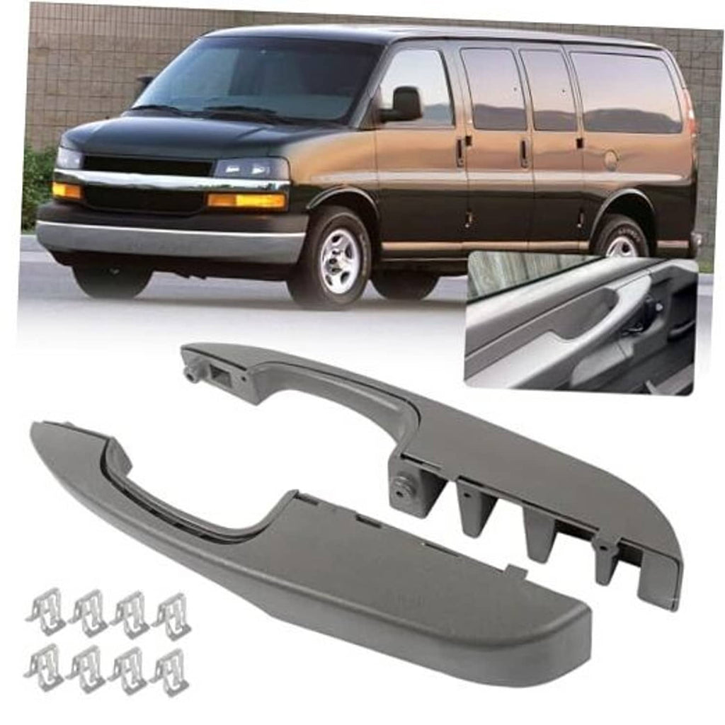 Gray interior door pull handle armrest pair with mounting brackets and clips