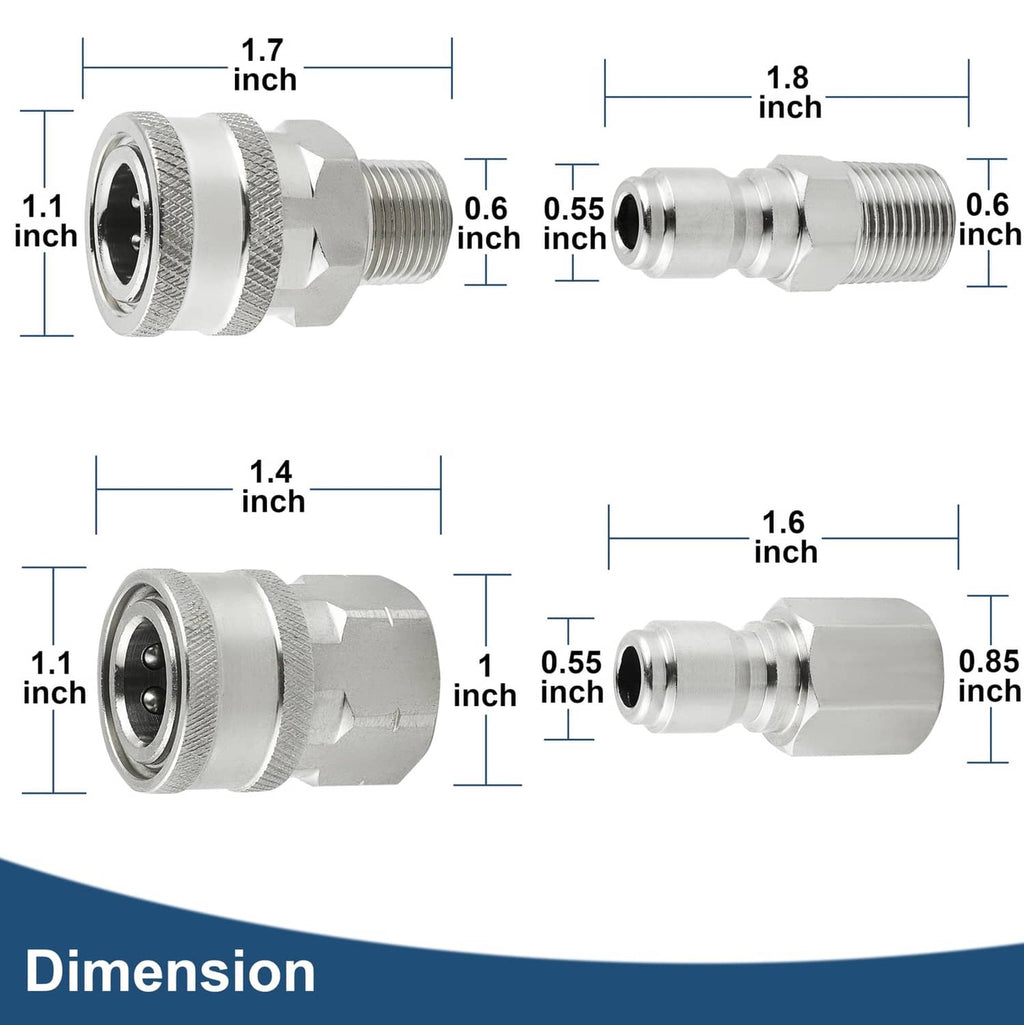 Silver quick-connect fitting with 3/8 in metal connector and threaded ports