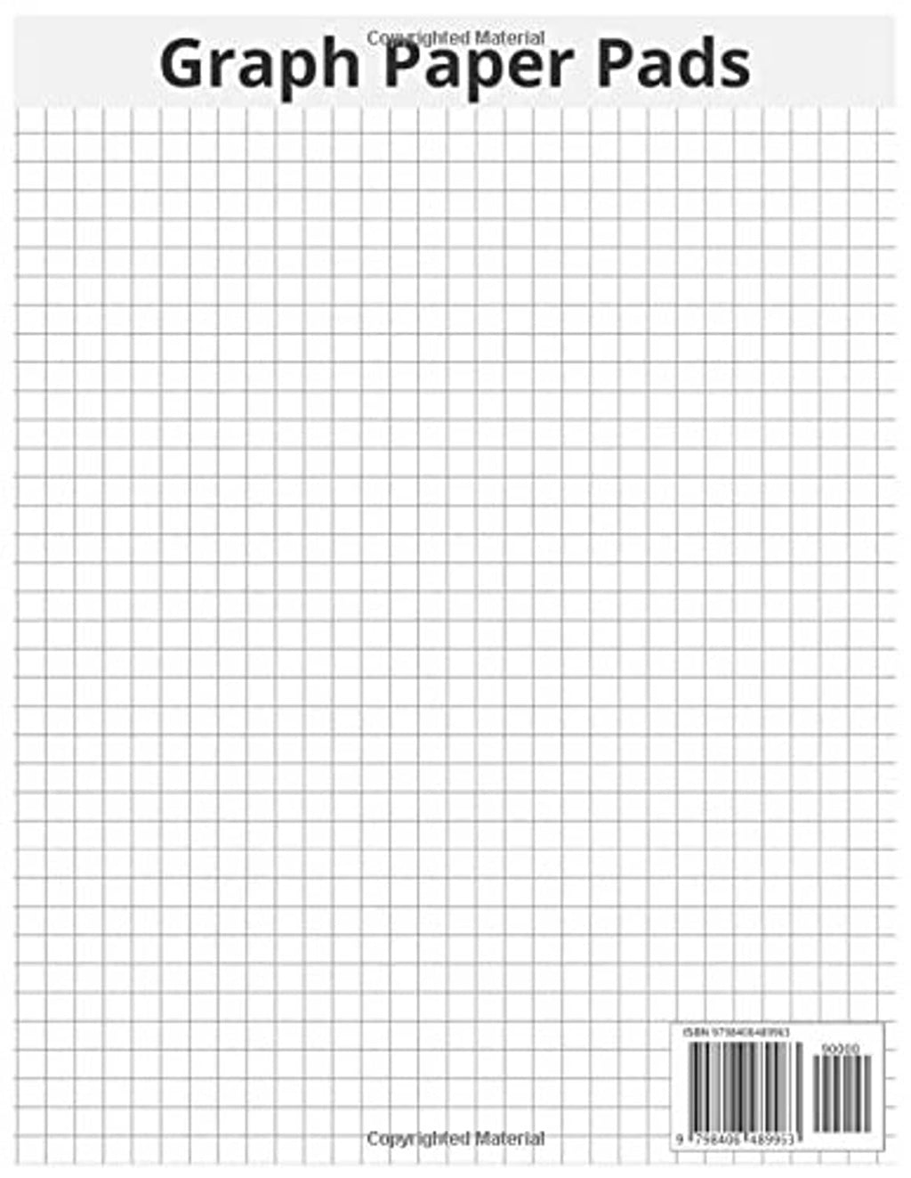 Graph paper pad with fine grid lines, header text and barcode sticker