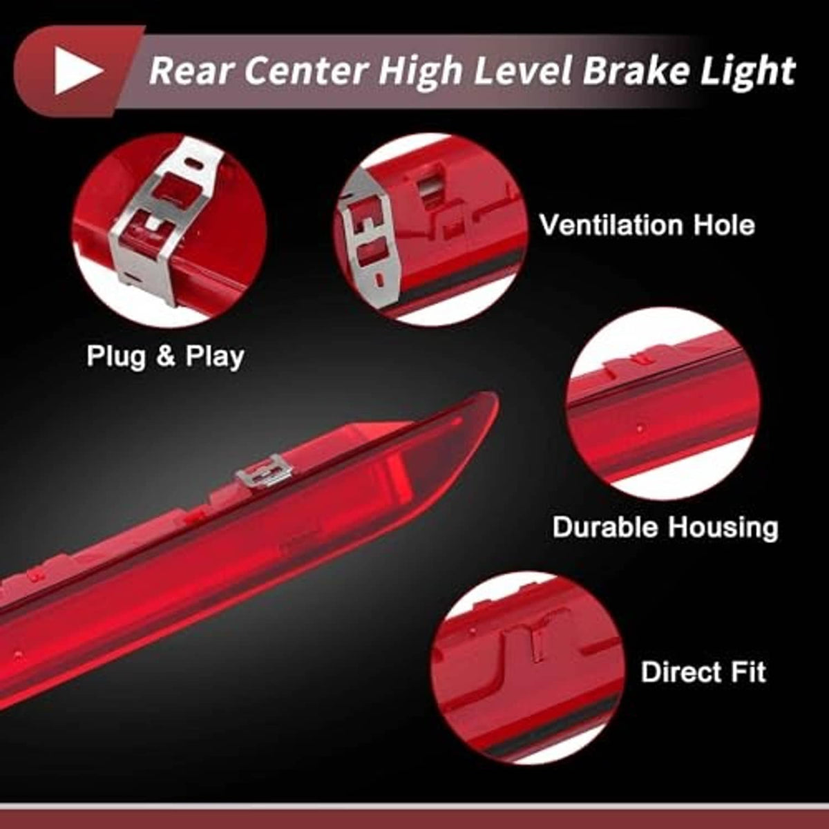 Red LED third brake light with vent hole and mounting base