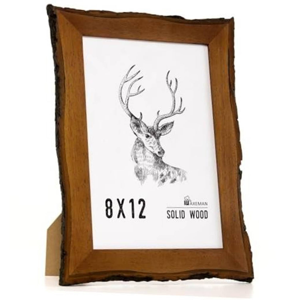 Rustic live-edge wooden picture frame with deer artwork, 8x12 portrait
