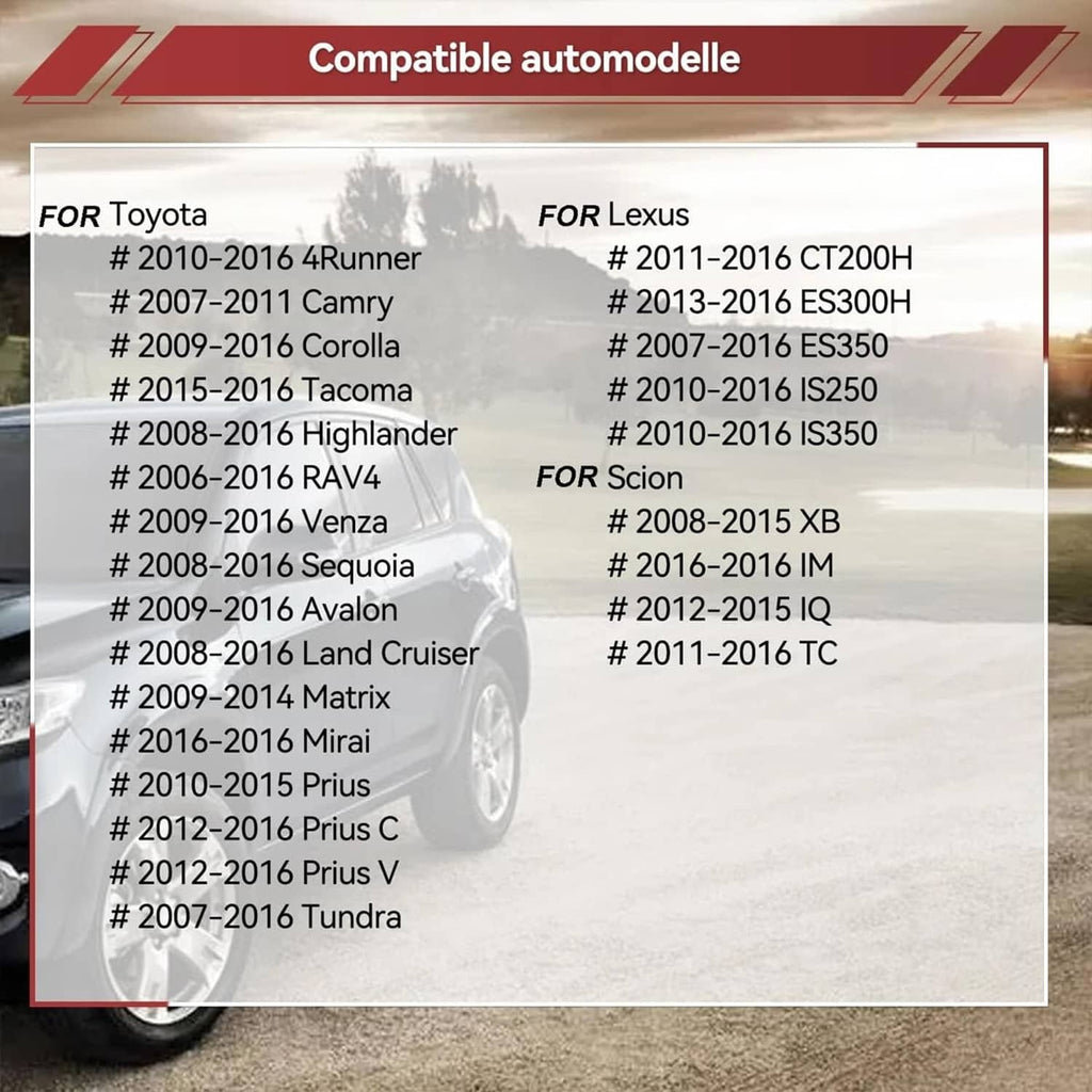 Compatibility fitment chart for windshield washer check valve across Toyota and Lexus models