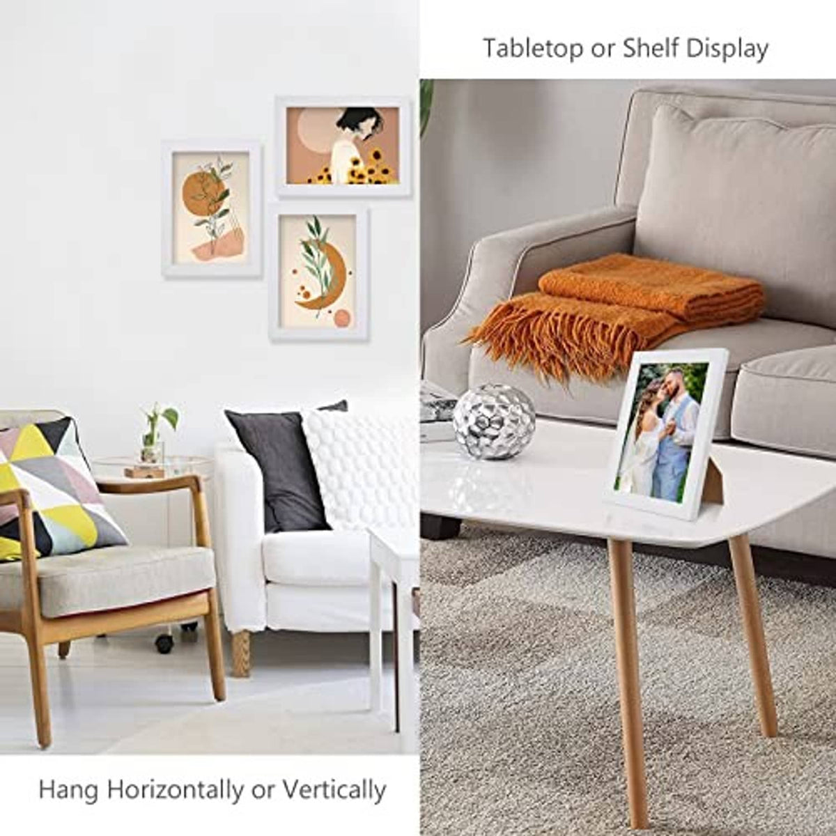 White 5x7 picture frame shown for tabletop display with clear front window