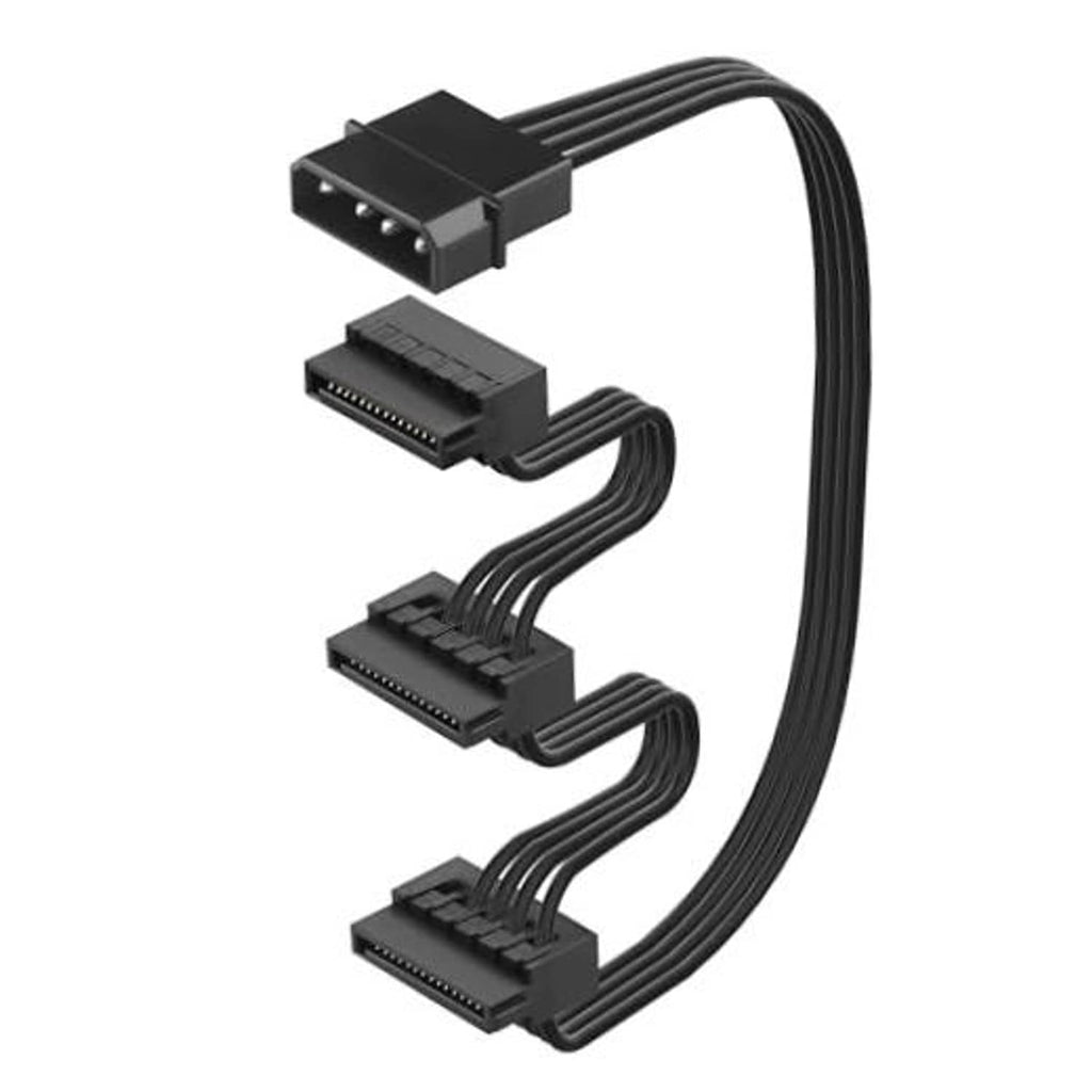Black power expansion cable: 4-pin male to three SATA 15-pin female connectors