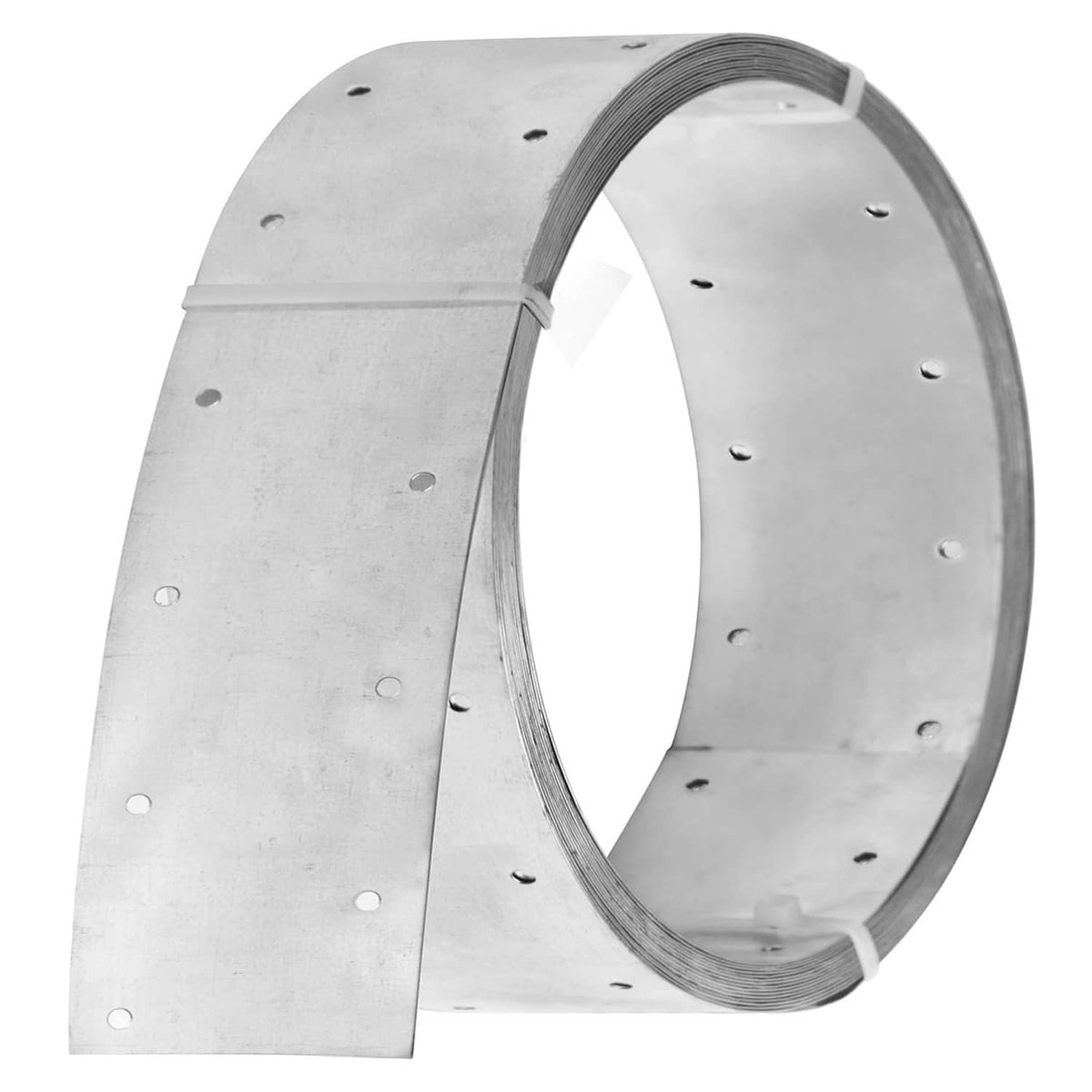 Silver perforated steel tie strip roll edge, coiled strip with spaced holes