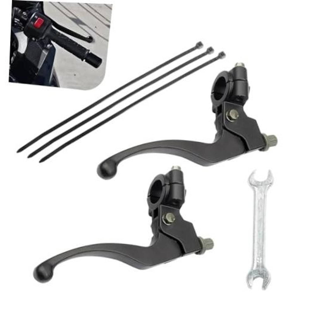 Motorcycle brake and clutch lever set, black aluminum, includes hardware and pins