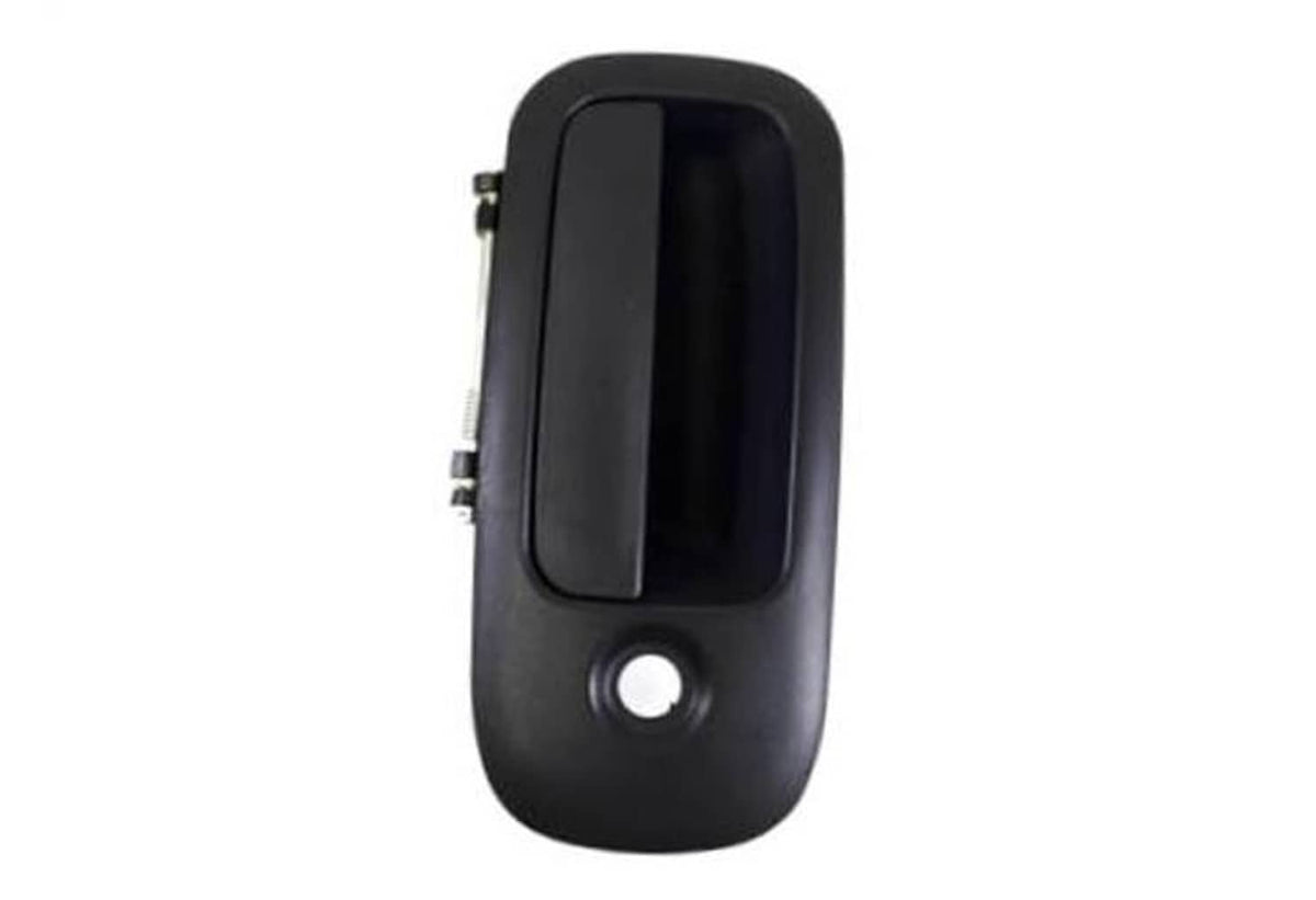 Textured black exterior door handle with round keyhole, front right position