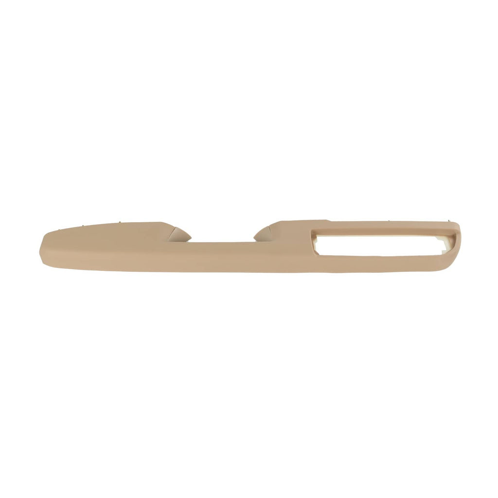 Tan driver-side door panel armrest handle trim, front-facing with grip opening.