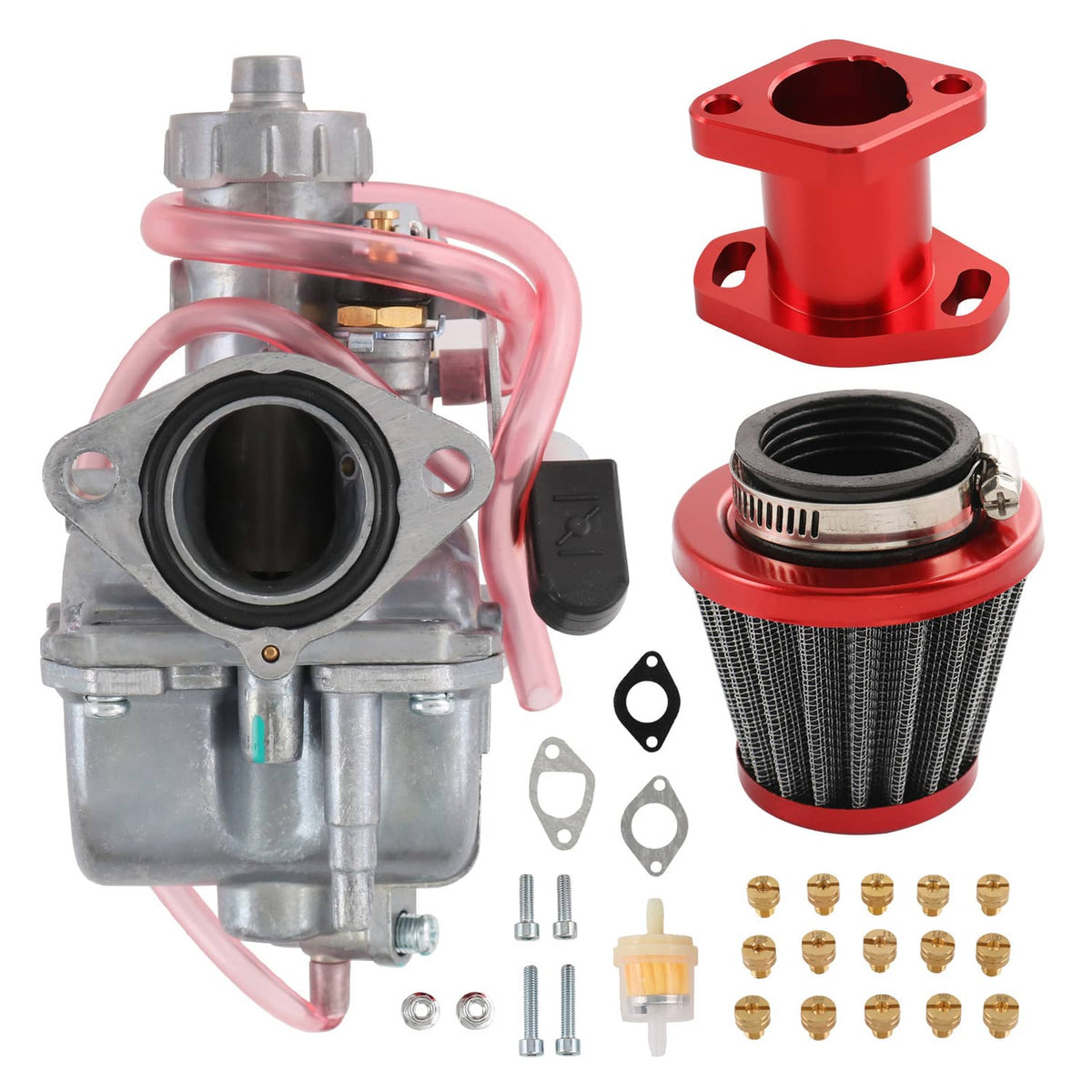 VM22 26mm carburetor with red air filter and intake manifold assembly for mini engines