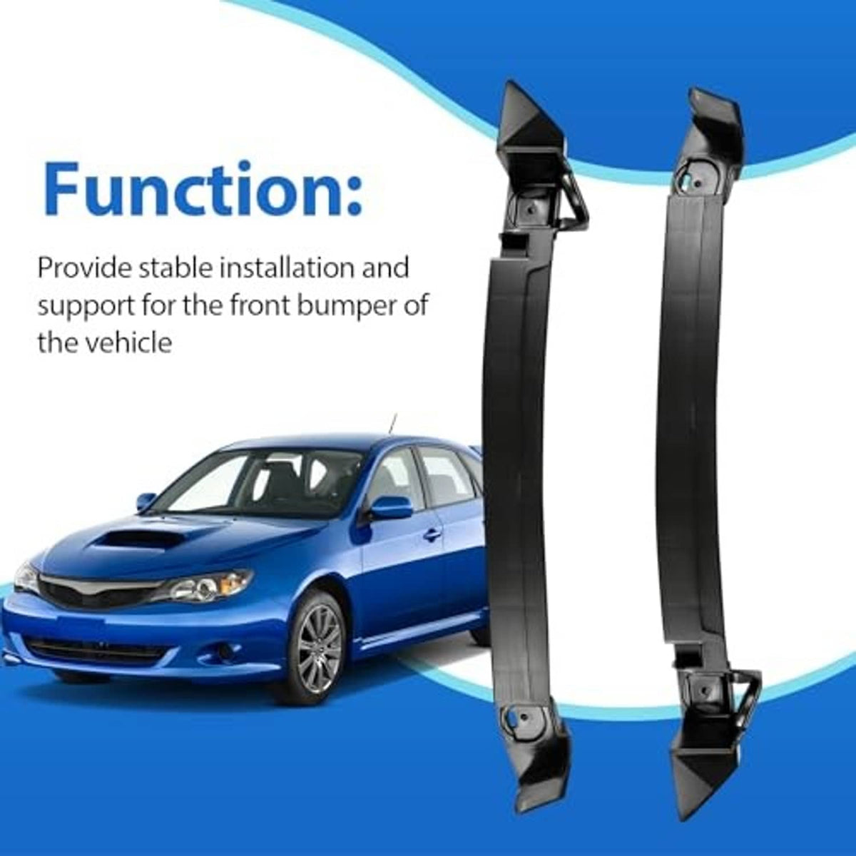Two black bumper support brackets with slotted mounting feet and metal plates