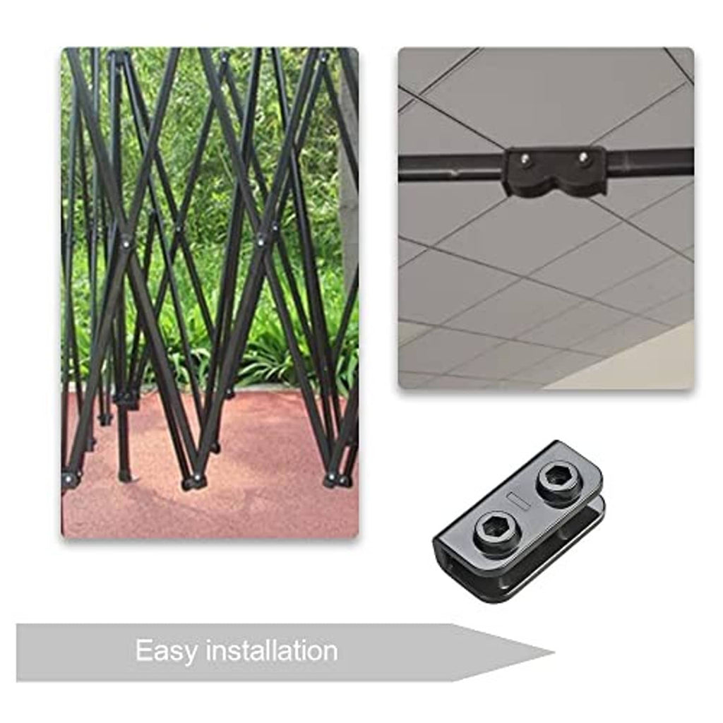 Rectangular tent leg connector bracket with two hex nut openings, dark gray
