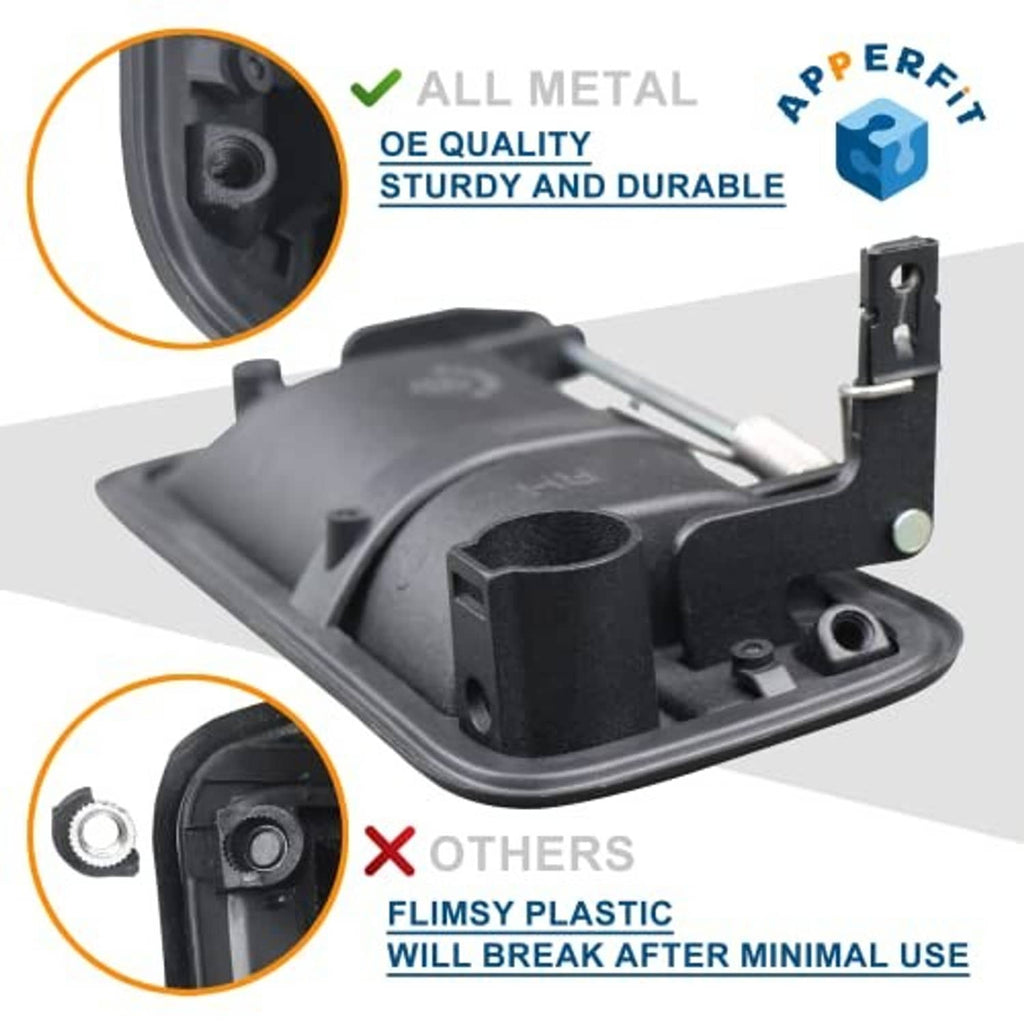Black all-metal exterior door handle housing with metal spring linkage
