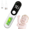 White non-contact forehead thermometer with LCD display and rechargeable battery indicator