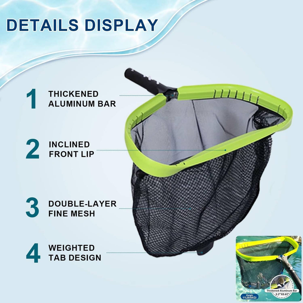 Semi-deep pool net with thick aluminum bar, double-layer fine mesh, weighted tab