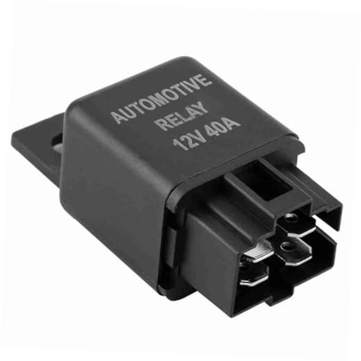 Automotive relay 12V 40A with spade terminals, black plastic housing