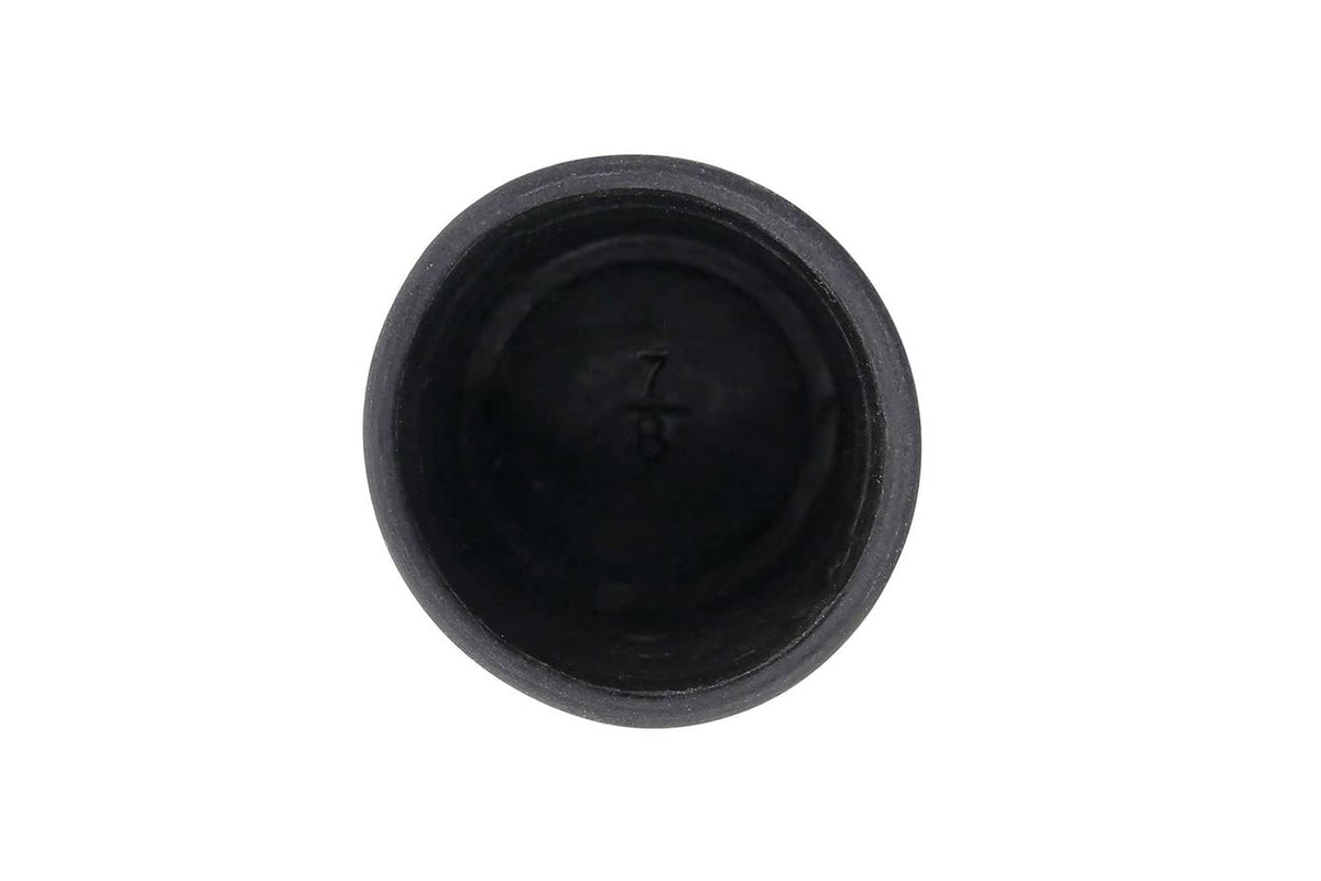 Black rubber chair leg tip, underside view, 3/4-inch inside diameter