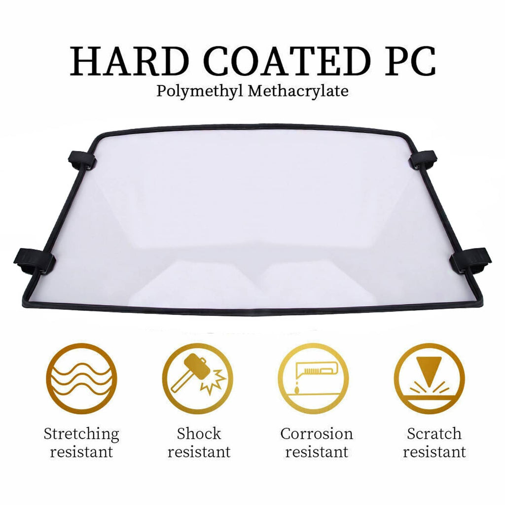 Hard coated PC UTV windshield panel with black frame, stretching and shock resistant