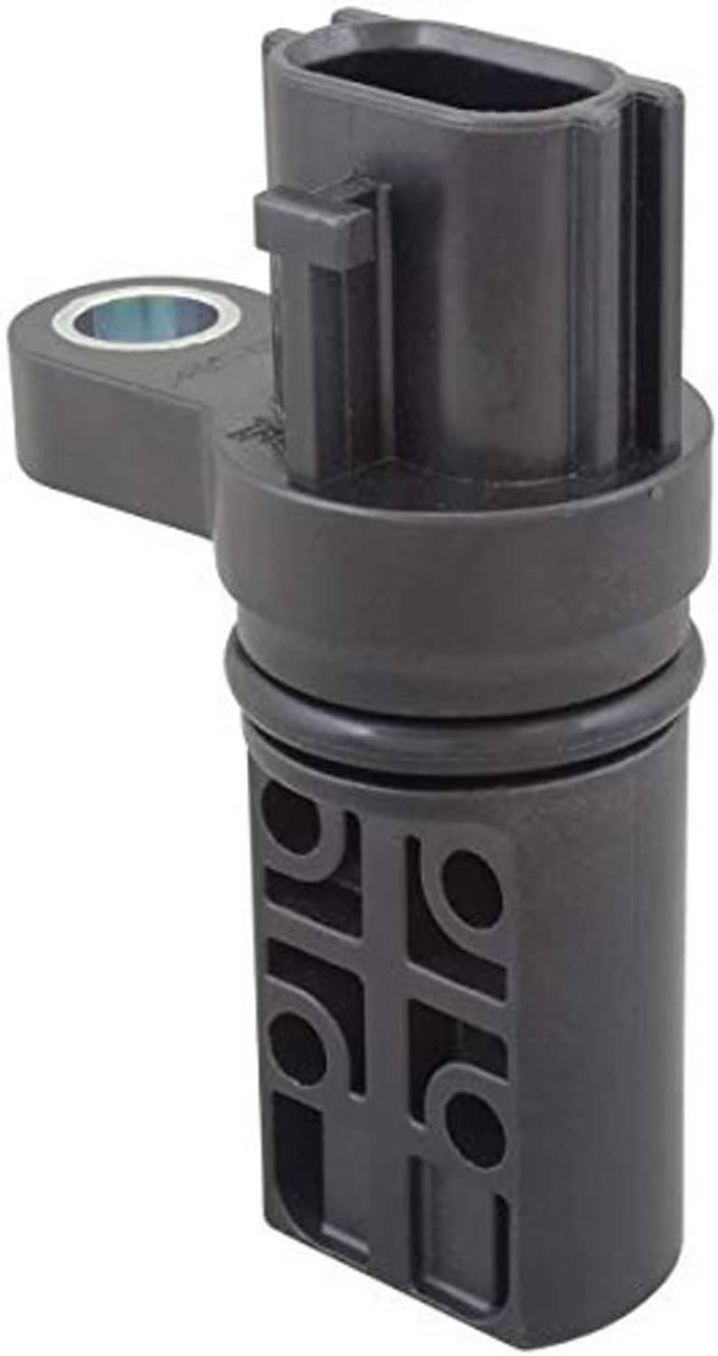 Camshaft position sensor with mounting flange, dark gray body and metal ring at top