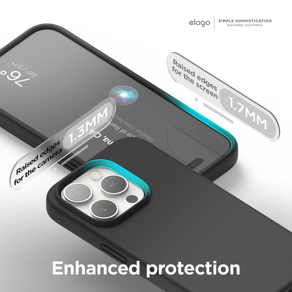Black phone case with raised camera edges and screen lip for added protection