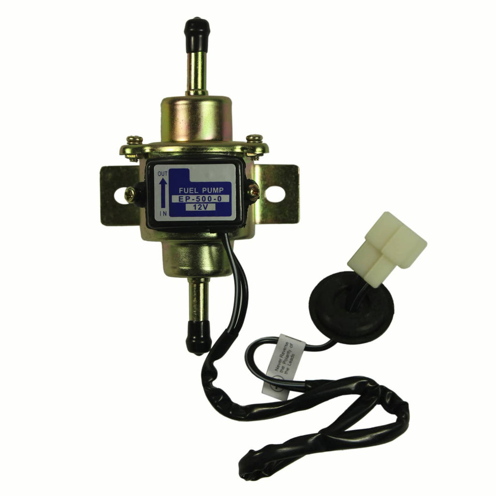 Electric fuel pump with blue label module, gold housing, and white electrical connector
