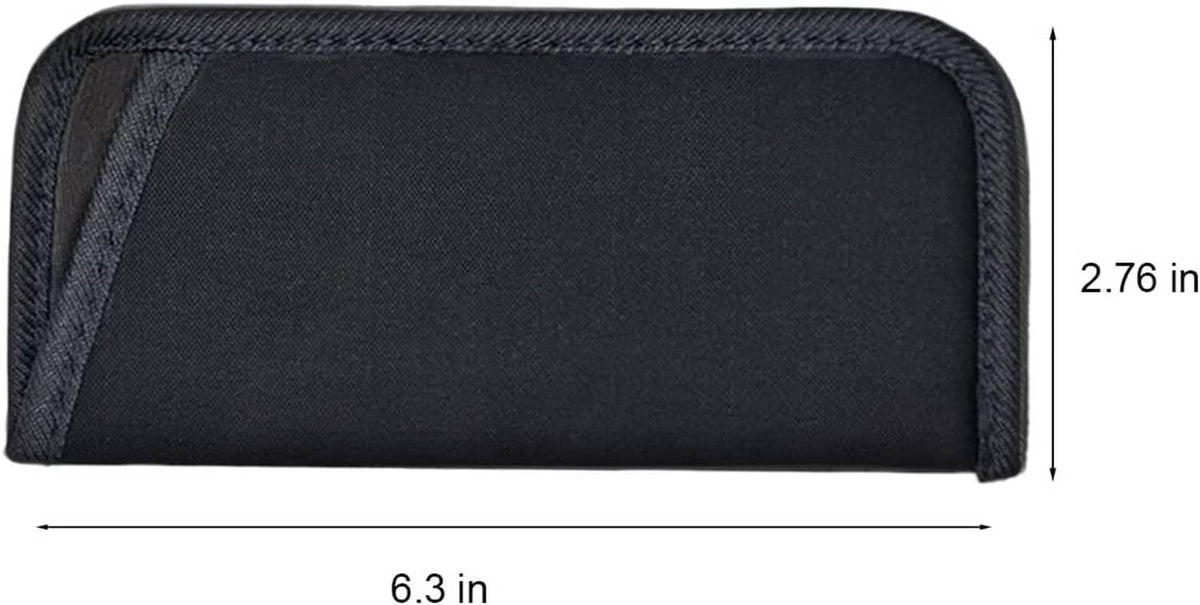 Black rectangular glasses sleeve with rounded corners and stitched sides