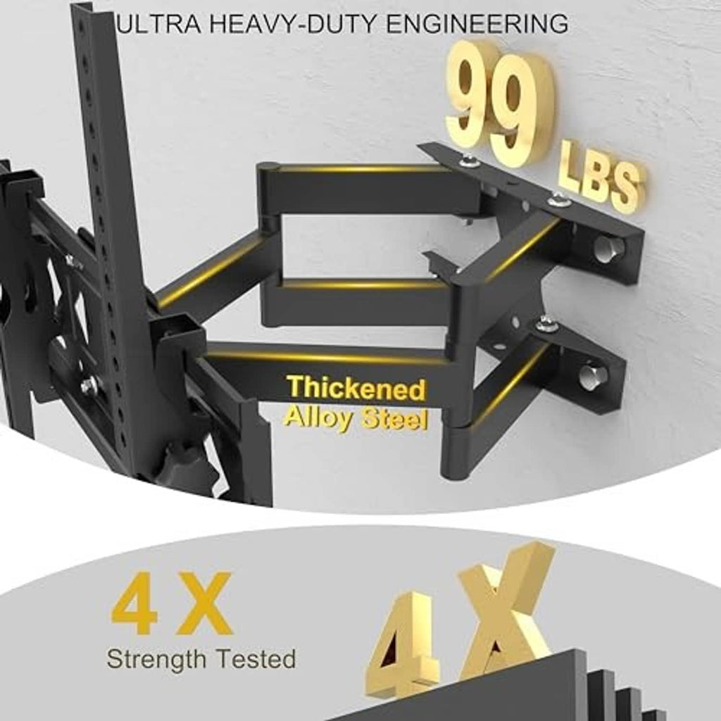 Black TV wall mount with thickened alloy-steel frame and reinforced arms