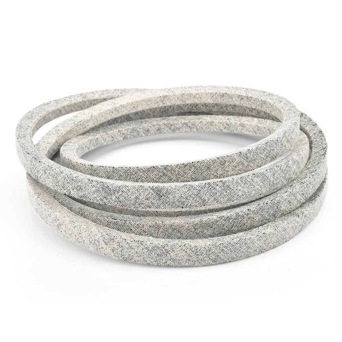 Deck belt loop, gray fabric-textured band coiled in a stack, wide profile