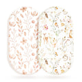 Set of two fitted bassinet sheets in blush floral woodland print