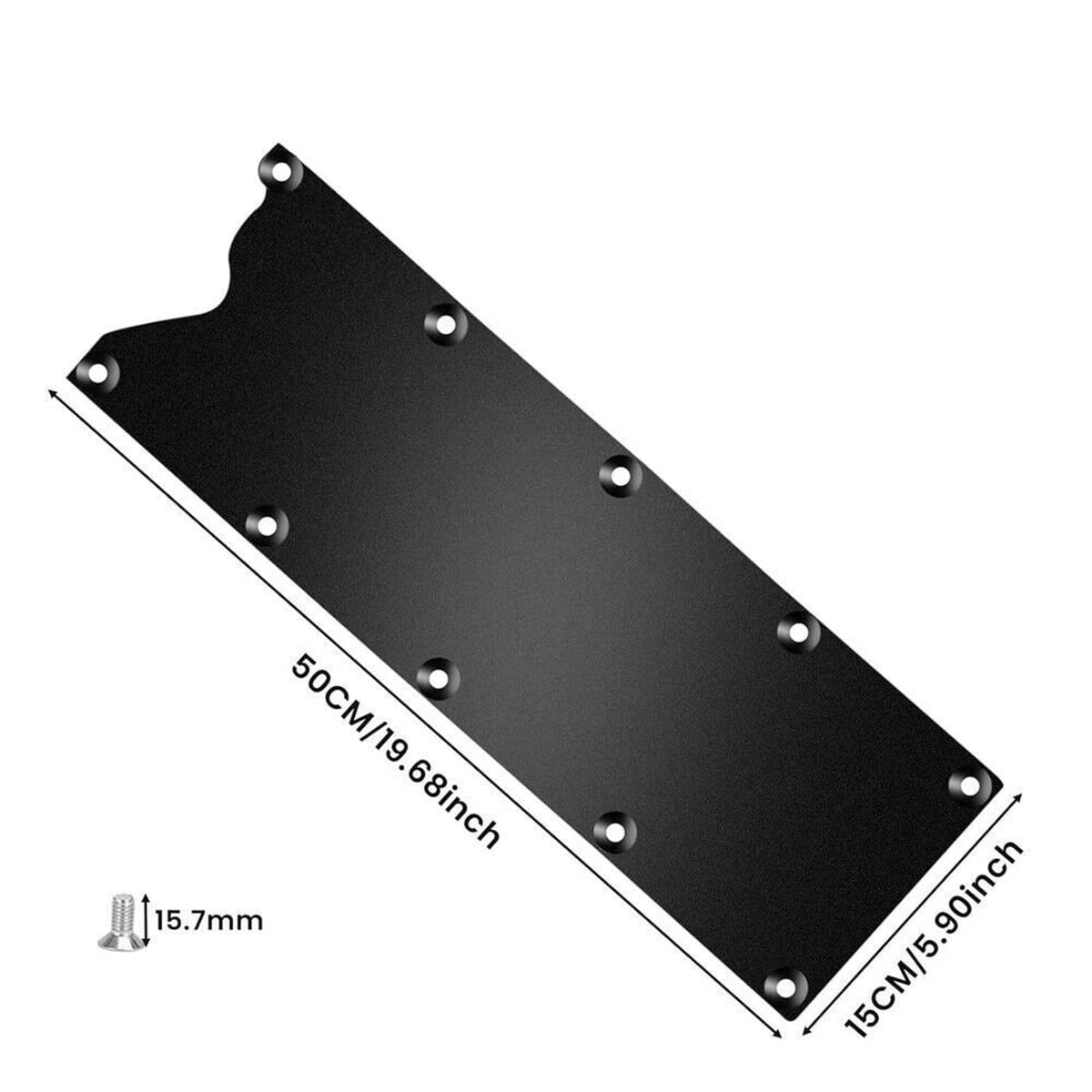 Black billet aluminum valley pan cover plate with mounting holes; includes bolt hardware