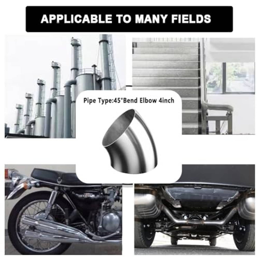 Stainless steel 45-degree elbow pipe fitting, 4-inch OD for exhaust use