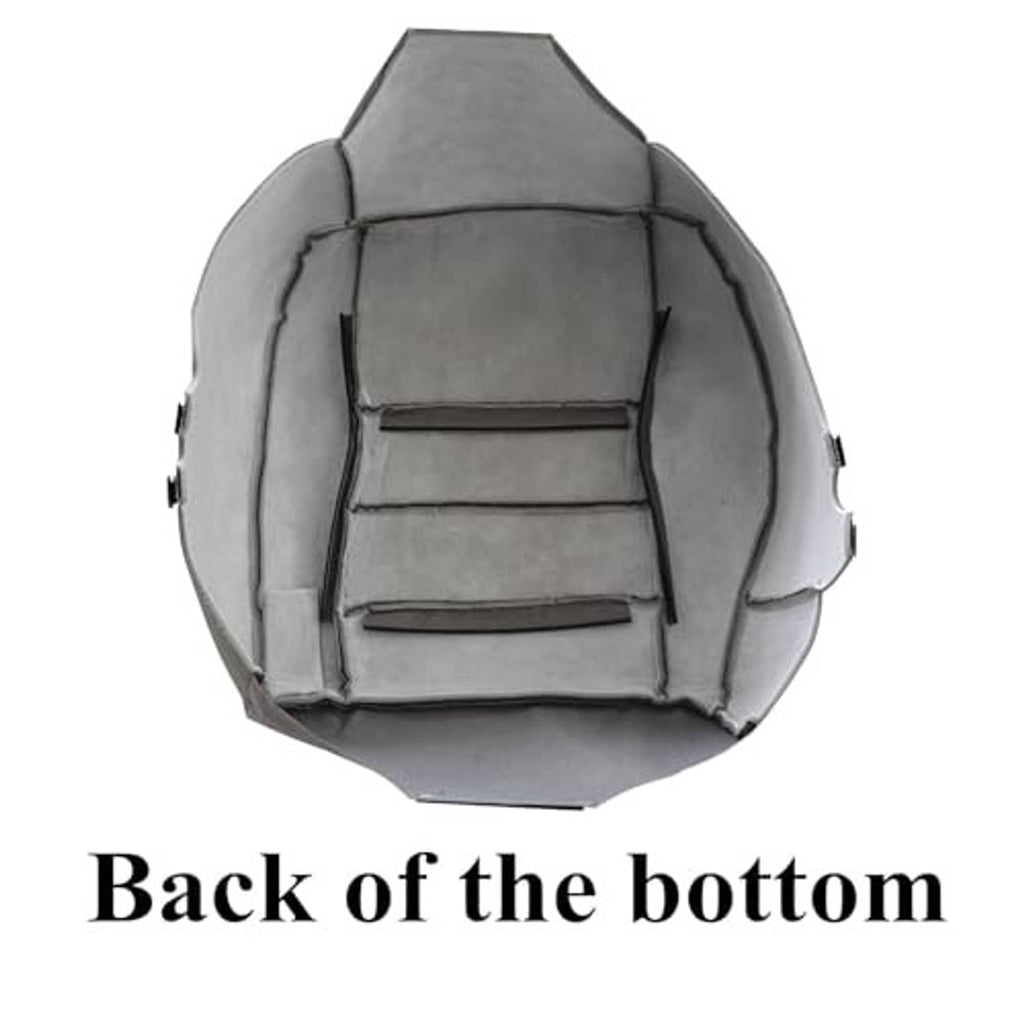 Underside of flint gray seat cover showing strap openings and padded backing