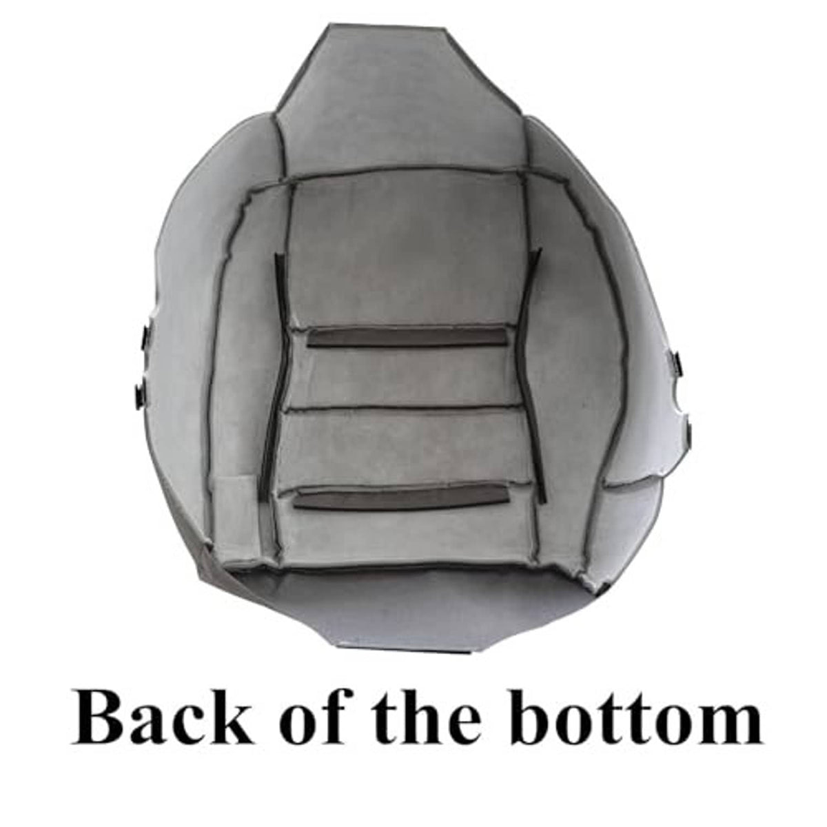 Underside of flint gray seat cover showing strap openings and padded backing