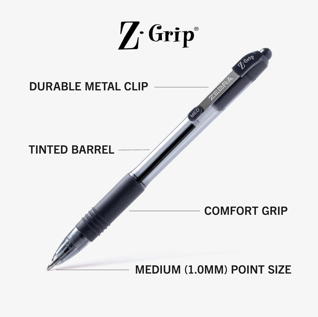 Z-Grip retractable ballpoint pen with black barrel and comfort grip, medium 1.0mm tip.