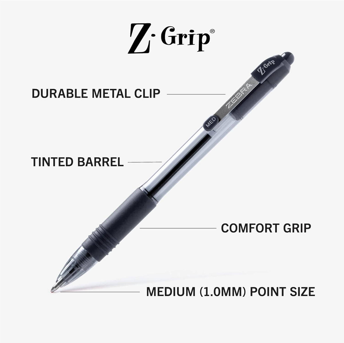 Z-Grip retractable ballpoint pen with black barrel and comfort grip, medium 1.0mm tip.