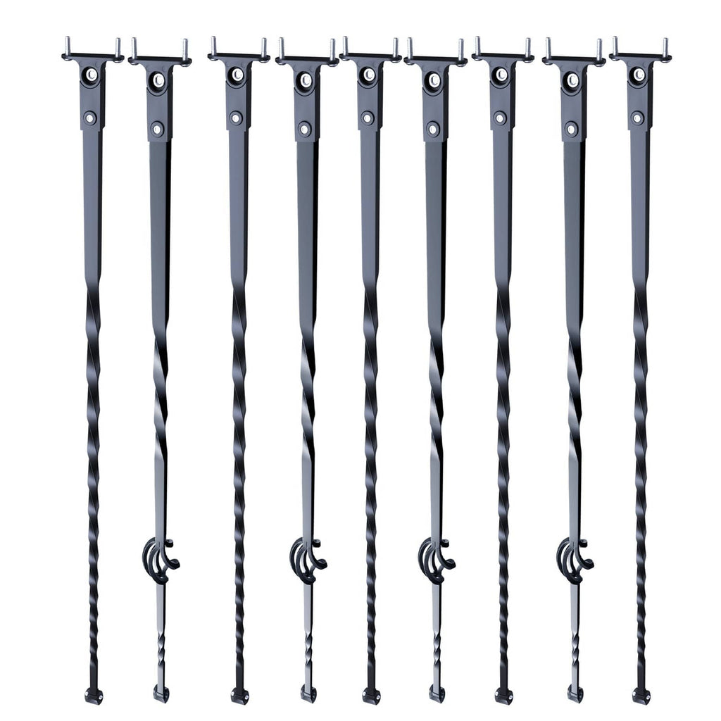 Twisted metal deck balusters set of 10 with top mounting plates and curved base loops