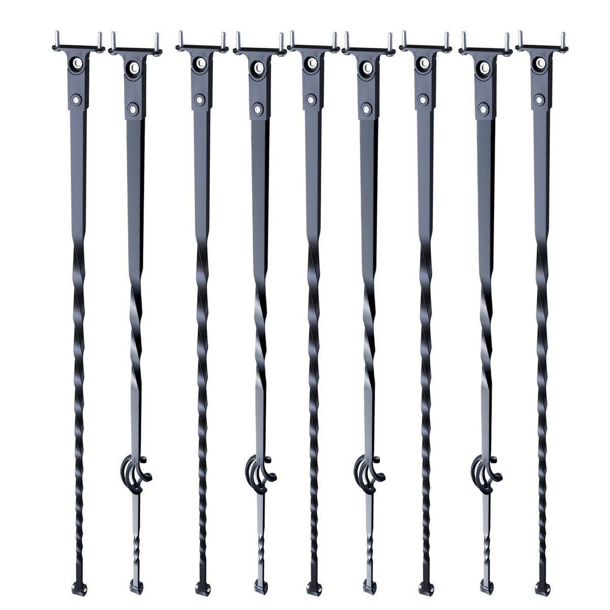 Twisted metal deck balusters set of 10 with top mounting plates and curved base loops