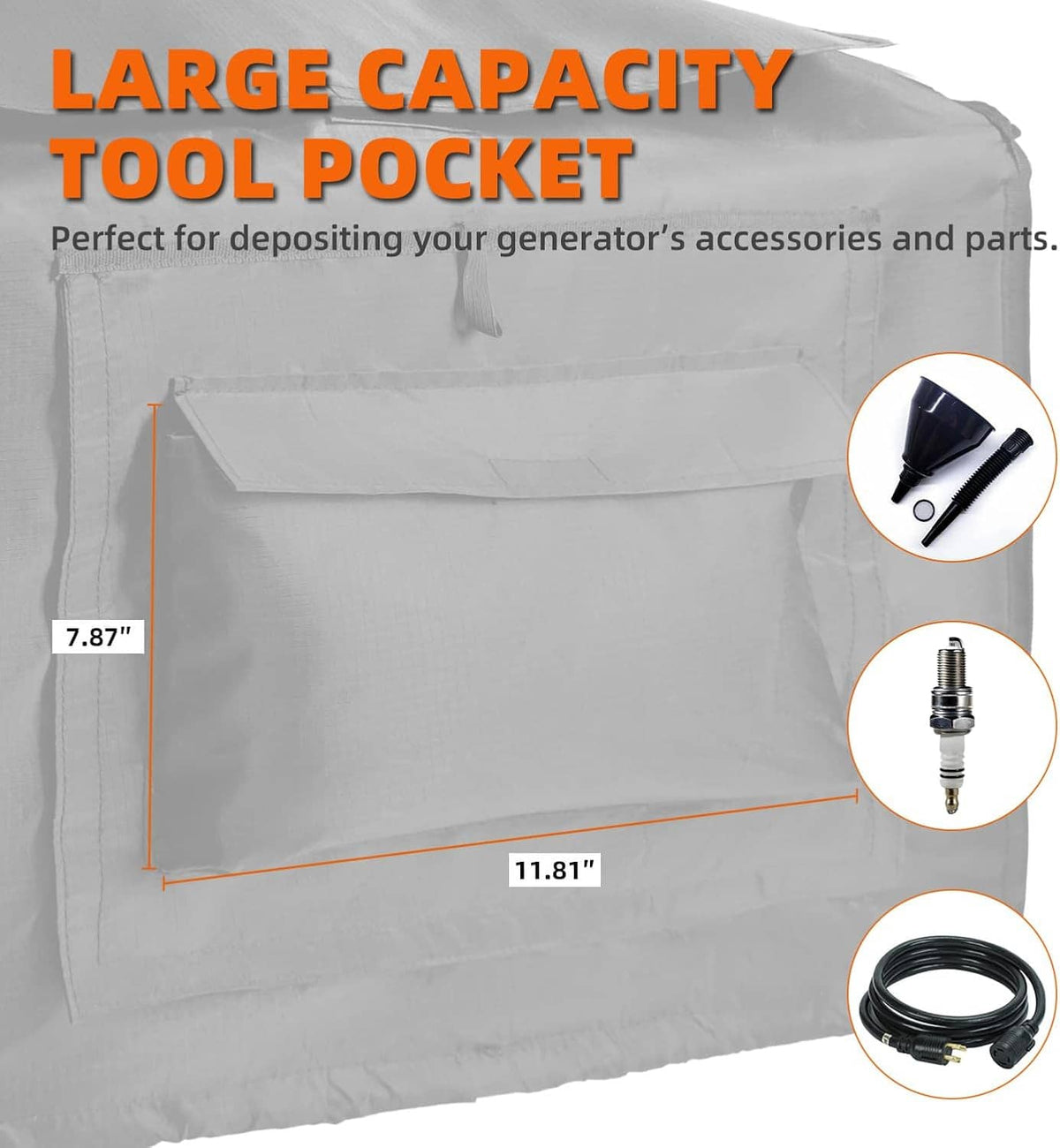 Light gray interior tool pocket panel for generator cover, 2-section pouch