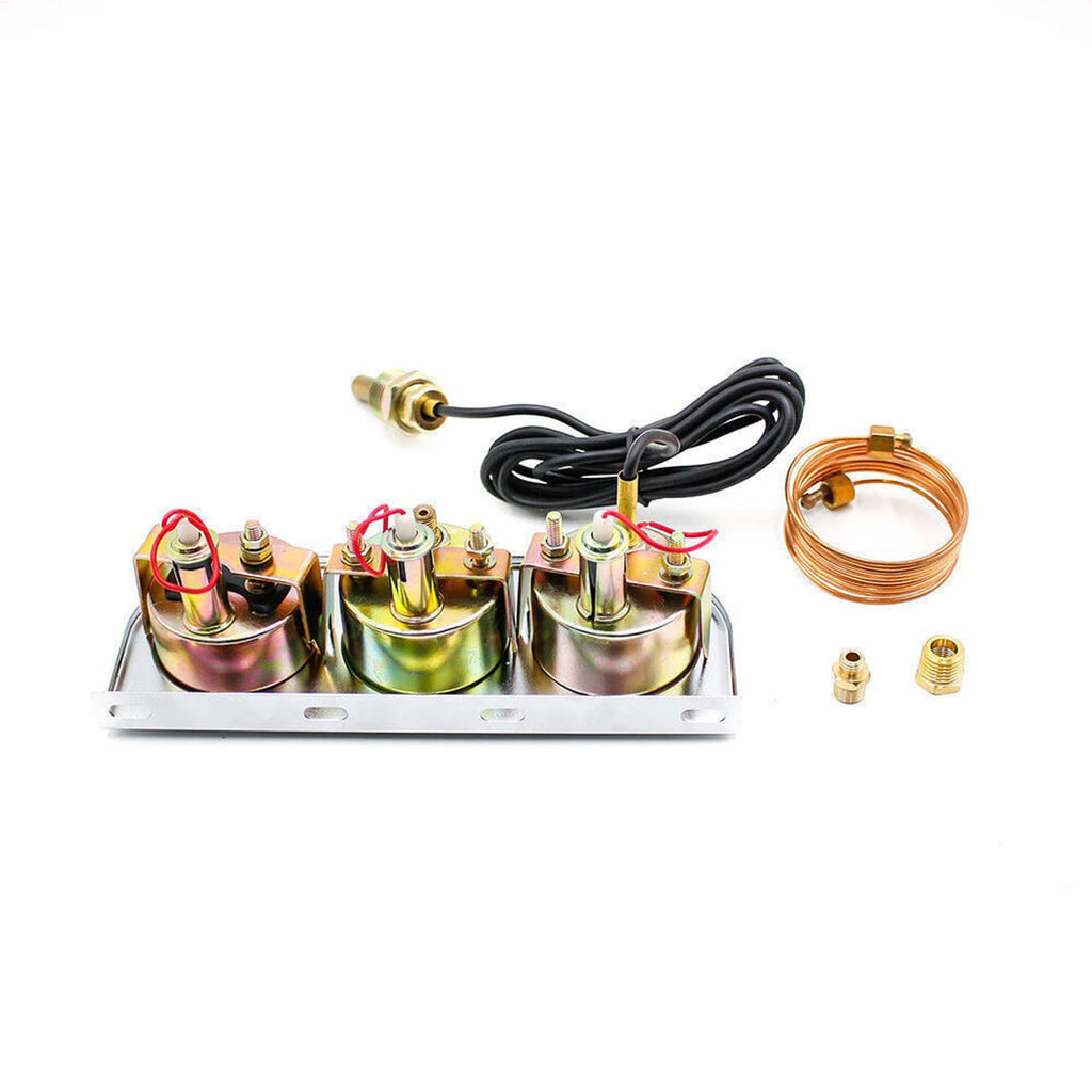 Triple car gauge set kit with three sensor units, wiring and copper tubing