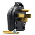 4-prong NEMA dryer/range plug with gold-toned blades and black housing