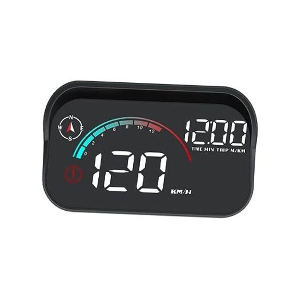 Black HUD speedometer display gauge with digital speed readout and compass indicator