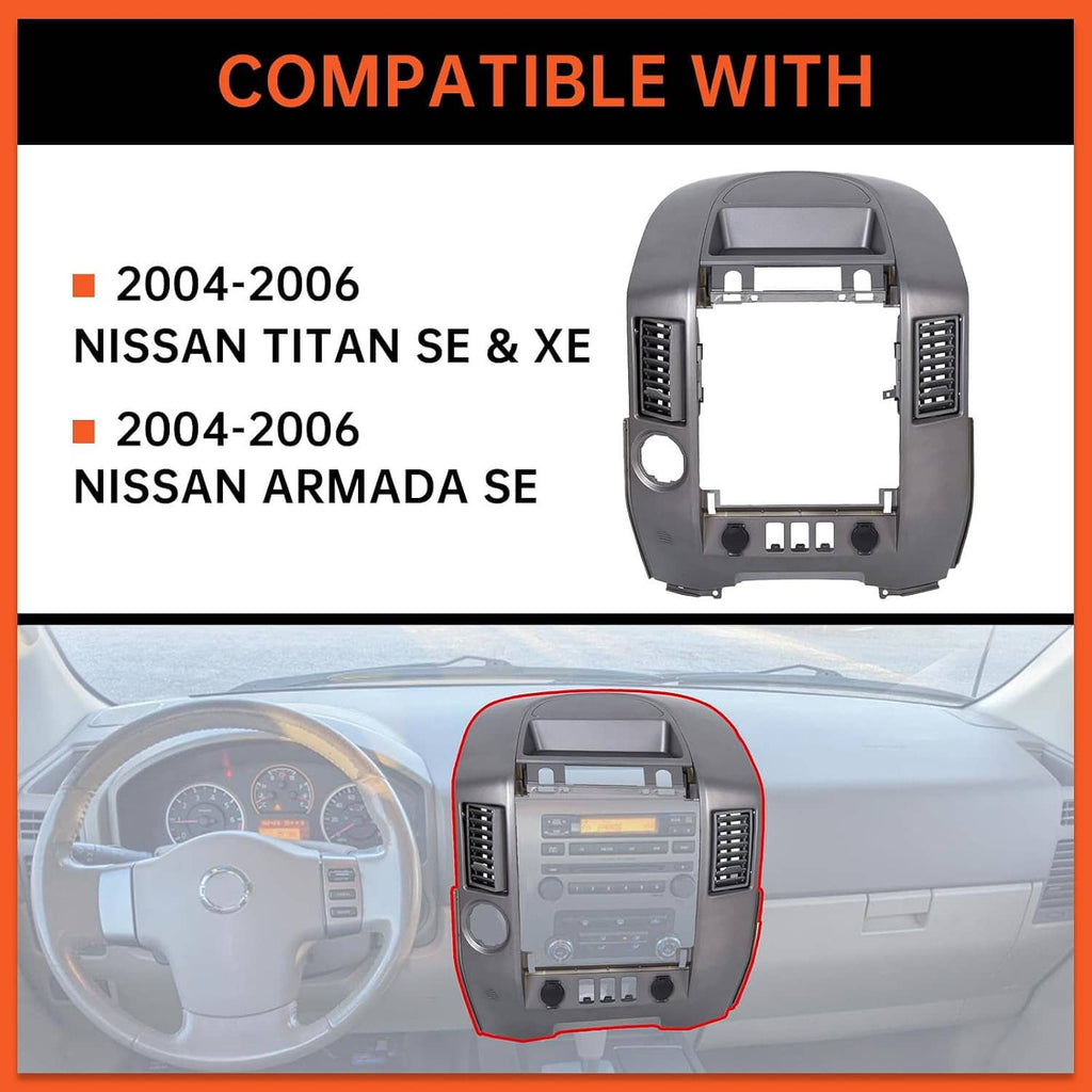 Dark gray center dash instrument panel bezel shown with center console opening