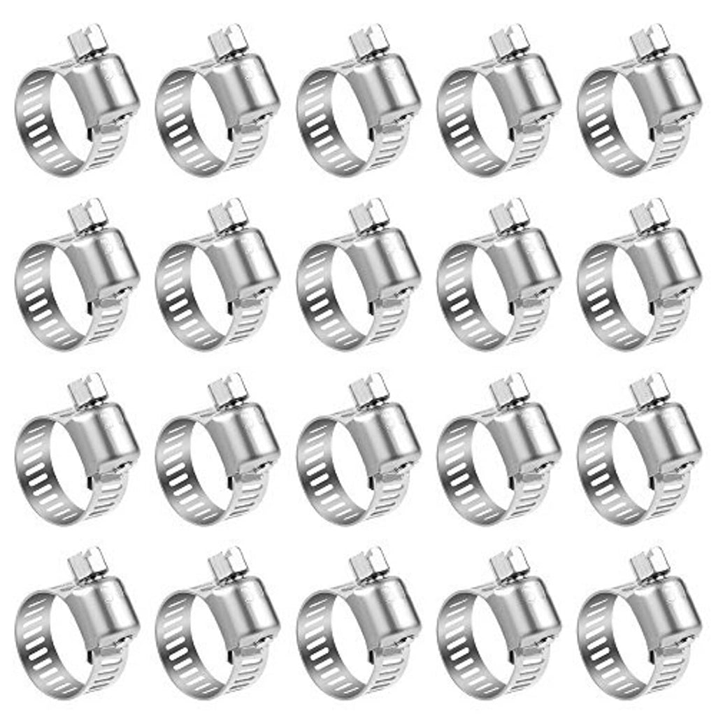 Stainless steel worm-gear hose clamps, 20-pack, adjustable metal band with screw
