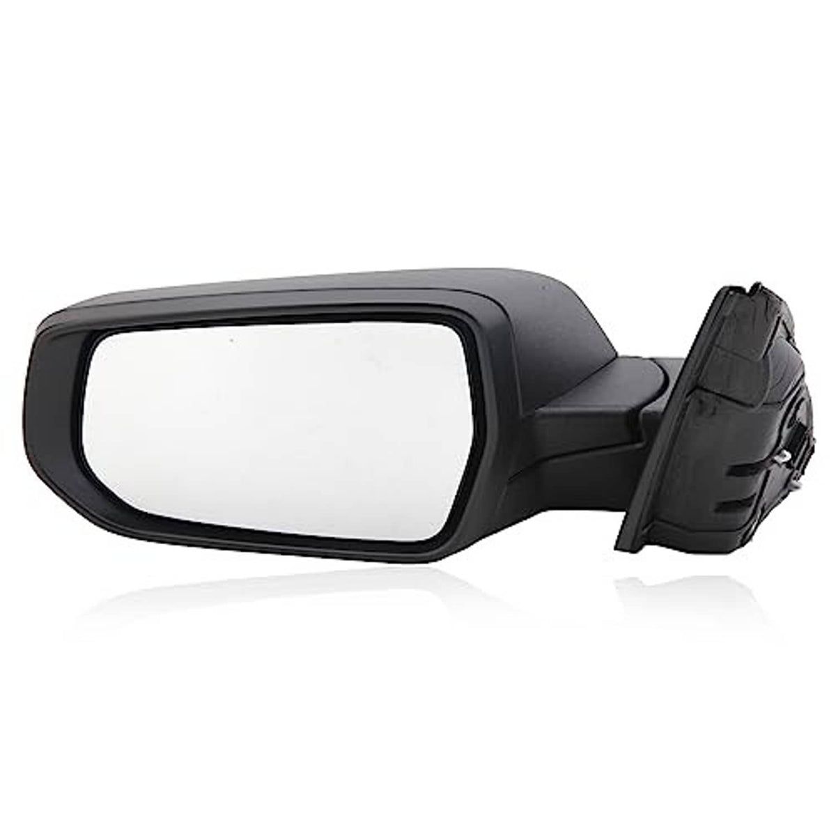 Left driver side rearview mirror in textured black with attached mounting back panel