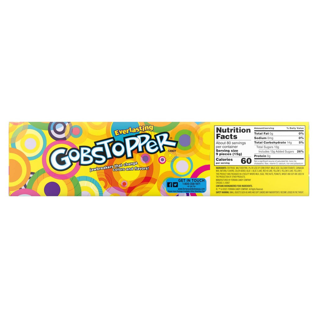 Jawbreaker candy box side panel with branding and nutrition facts